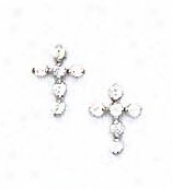 14k White 1.5 Mm Round Cz Cross Friction-back Post Earrings