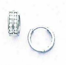 14k White 1.5 Mm Round Cz Hinged Earrings