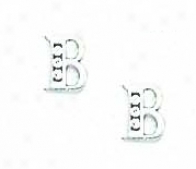 14k White 1.5 Mm Round Cz Initial B Post Earrings