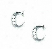 14k White 1.5 Mm Round Cz Initial C Post Earrings