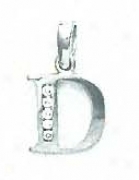 14k White 1.5 Mm Round Cz Initial D Pendant