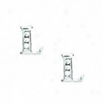 14k Pale 1.5 Mm Round Cz Initial L Post Earrings