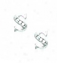 14k Of a ~ color 1.5 Mm Round Cz Initial S Post Earrings