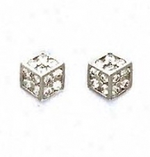 14k White 1.5 Mm Round Cz Medium Dice Post Earrings