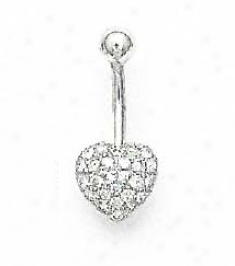 14k White 1.5 Mm Round Cz Pave Heart Belly Race-course