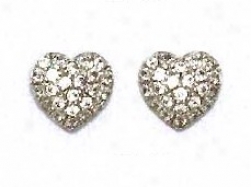 14k White 1.5 Mm Round Cz Pave Seat of life Post Earrings