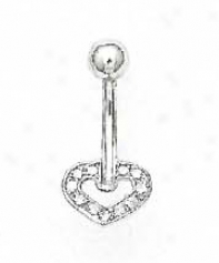 14k White 1.5 Mm Round Cz Small Heart Concavity Circle