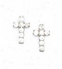 14k White 2 Mm Round Cz Cross Friction-back Post Earrings