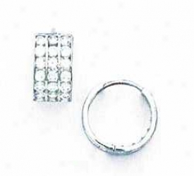 14k White 2 Mm Round Cz Hinged Earrings