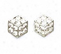 14k White 2 Mm Round Cz Large Dice Post Earrings