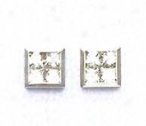 14k White 2.5 Mm Princess Cz Medium Post Earrings