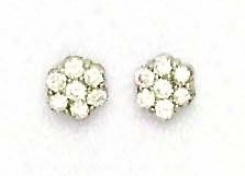 14k White 2.5 Mm Round Cz Small Flower Earrings