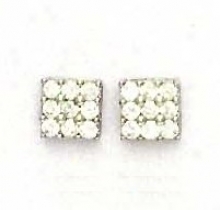 14k White 2.5 Mm Round Cz Square Design Earringx