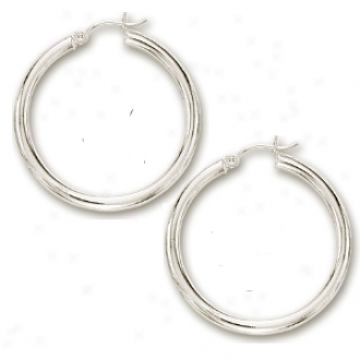 14k White 2x30 Mm Shiny Hoop Earrings