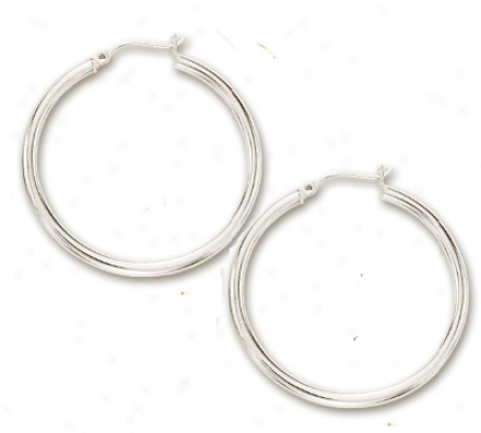 14k White 2x40 Mm Shiny Hoop Earrings
