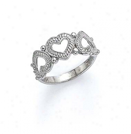 14k White 3 Heart Ring