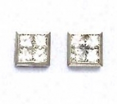 14k White 3 Mm Princess Cz Large Fritcion-back Post Earrings