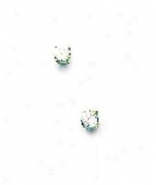 14k White 3 Mm Round Cz Friction-back Post Stud Earrings