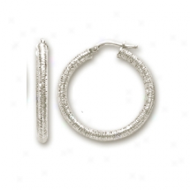 14k Pale 3 Mm Velvet Design Hoop Earrings