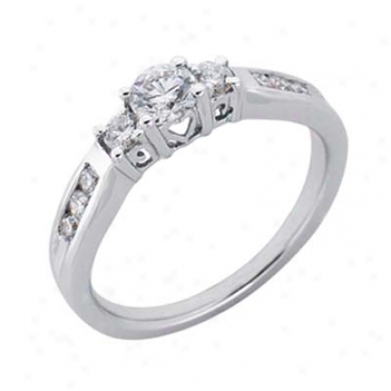 14k White 3 Stone 0.68 Ct Diamond Engagement Ring