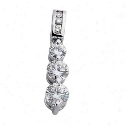 14k White 3 Stone 0.75 Ct Diamond Pendant