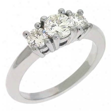 14k White 3 Stone 1 Ct Diamond Ring