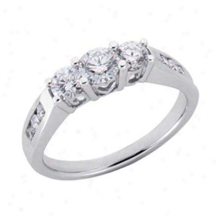 14k White 3 Stone 1.06 Ct Brilliant Engagement Ring