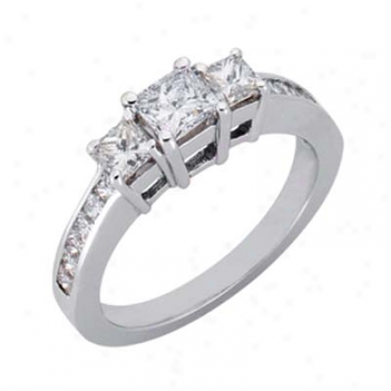 14k White 3 Stone 1.3 Ct Rhombus Engagement Ring