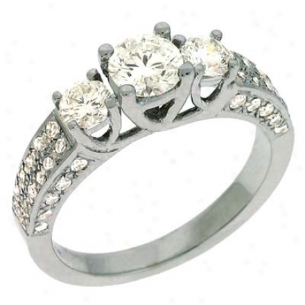 14k White 3 Stone 1.3 Ct Diamond Semi-mount Engagement Ring