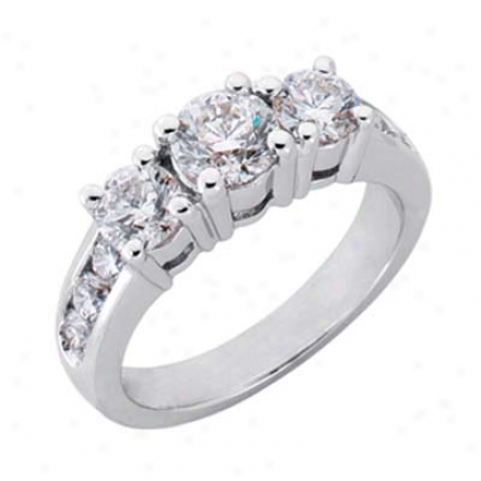 14k White 3 Stone 2.02 Ct Diamond Engagement Ring