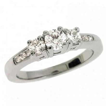 14k White 3 Stone Designer 0.52 Ct Diamond Ring