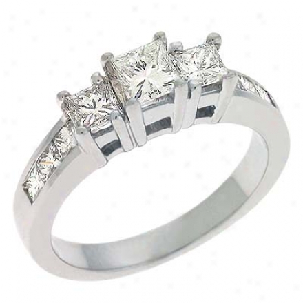 14k White 3 Stone Designer 1.35 Ct Diamond Ring