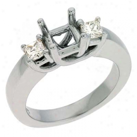 14k White 3 Stone Princess Cut Diamond Engagement Ring