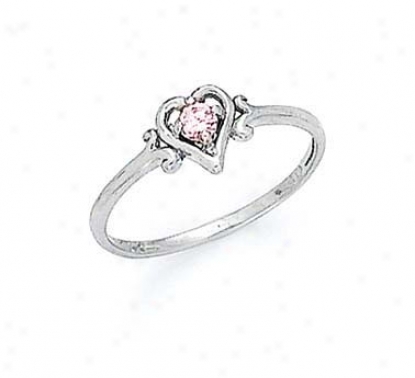 14k White 3mm Pink Tourmaline Heart Ring