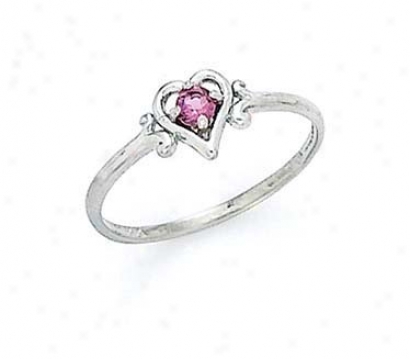 14k White 3mm Rhodolite Heart Ring