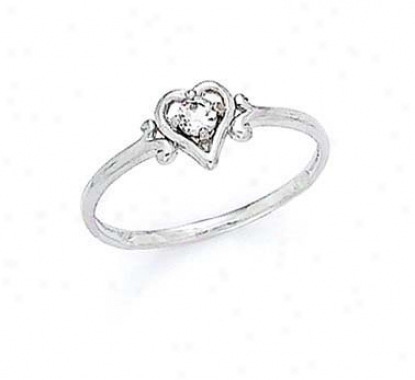 14k White 3mm White Topaz Heart Ring