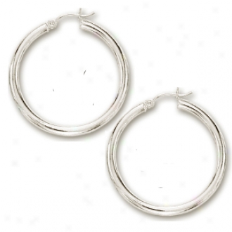 14k White 3x30 Mm Bold Shiny Hoop Earrings