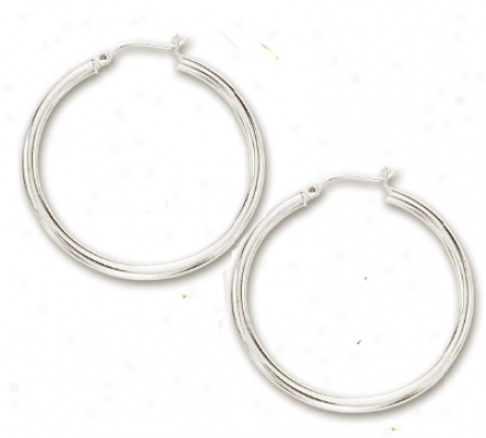 14k White 3x40 Mm Bold Shiny Hoop Earrings