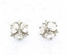 14k White 4 Mm Round Cz Medium Cube Post Earrings