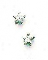 14k White 4 Mm Star Cz Friction-back Post Stud Earrings