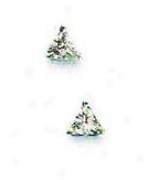 14k White 4 Mm Trilliant Cz Friction-back Post Stud Earrings