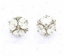 14k White 4.5 Mm Round Cz Large Cube Post Earrings