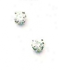 14k White 5 Mm Round Cx Friction-back Post Knob Earrings