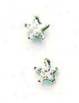 14k White 5 Mm Star Cz Friction-back Post Stud Earrings