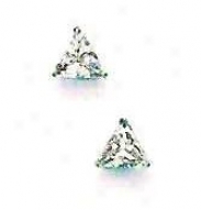 14k White 5 Mm Trilliant Cz Friction-back Post Stud Earrings