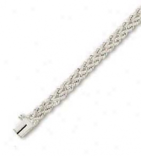 14k White 5 Mm Tso Rows Solid Rope Bracelet - 7 Inch