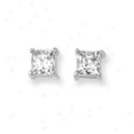 14k White 5mm Square Cz Earrings