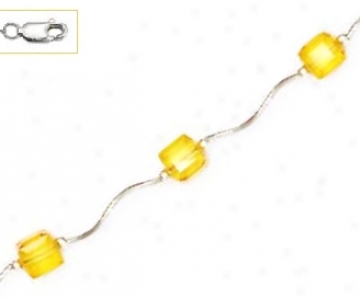 14k Whtie 6 Mm Cube Yellow Crystal Necklace - Choice 16-inch