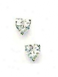 14k White 6 Mm Heart Cz Friction-back Post Stud Earrings