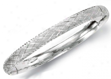 14kk White 6 Mm Matt Finish Design Bangle Bracelet - 7 Inch
